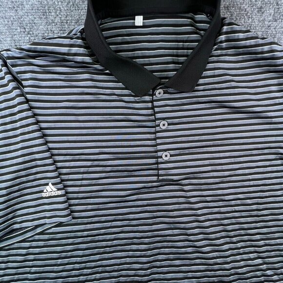 Adidas Men's Polo Shirt XL White Gray Black Striped Short Sleeve Polyester - Picture 1 of 16